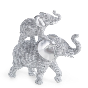 Figurka z żywicy poliestrowej Słonie 17 x 6 x 17 cm srebrna 