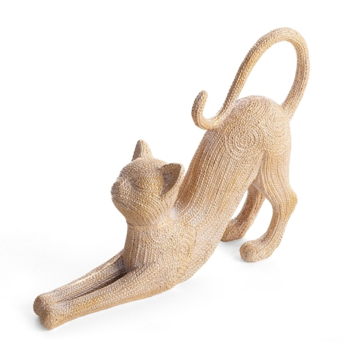 Figurka z żywicy i kamionki Kot 32 x 8 x 25 cm beżowa/złota 
