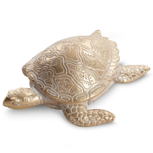 Figurka z żywicy i kamionki Żółw 13 x 10 x 5 cm beżowa/złota 