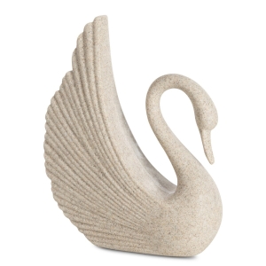 Figurka z żywicy i kamionki Łabędź 15 x 6 x 18 cm beżowa