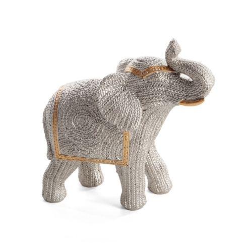 Figurka z żywicy i kamionki Słoń 13 x 6 x 14 cm srebrna