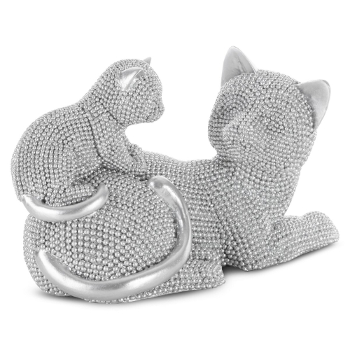 Figurka z żywicy poliestrowej Kotki 19 x 9 x 12 cm srebrna   