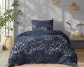 Pościel Bawełniana 140x200cm Kwiaty Liście Niebieska