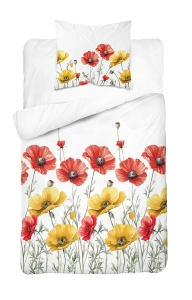 Pościel Bawełniana 140x200cm Maki kolorowe na jasnym tle 