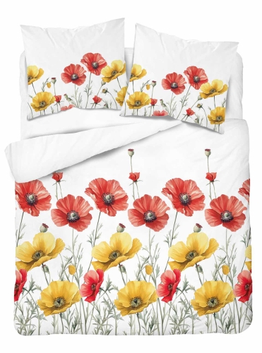 Pościel Bawełniana 180x200cm Maki kolorowe na jasnym tle