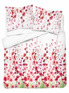 Pościel Bawełniana 180x200cm Kwiaty czerwone na jasnym tle 