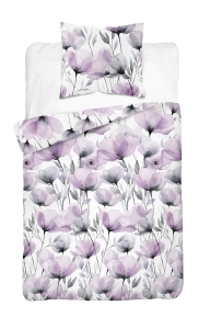 Pościel Bawełniana 140x200cm Kwiaty fiołkowe na jasnym tle  