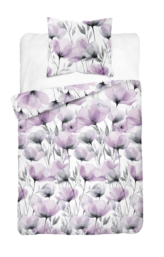 Pościel Bawełniana 140x200cm Kwiaty fiołkowe na jasnym tle  