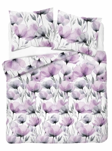 Pościel Bawełniana 160x200cm Kwiaty fiołkowe na jasnym tle 