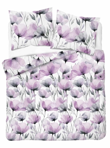 Pościel Bawełniana 160x200cm Kwiaty fiołkowe na jasnym tle 