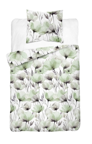 Pościel Bawełniana 140x200cm Kwiaty zielone na jasnym tle