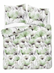 Pościel Bawełniana 160x200cm Kwiaty zielone na jasnym tle  