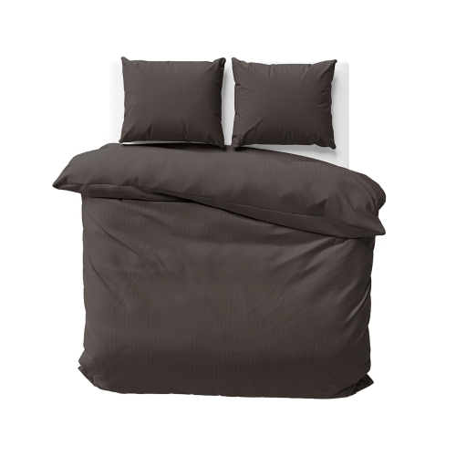 Pościel Satynowa 160x200 Gładka w Pasy Premium Ciemny Brąz Mocha