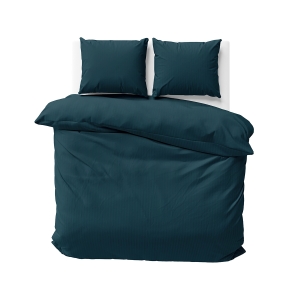 Pościel Satynowa 160x200 Gładka w Pasy Premium Turkus