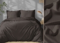 Pościel Satynowa 220x200 Gładka w Pasy Premium Ciemny Brąz Mocha