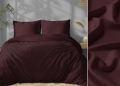 Pościel Satynowa 220x200 Gładka w Pasy Premium Burgund Wino