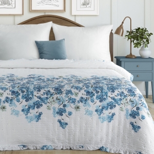 Narzuta dekoracyjna 170x210 Noa Kwiaty niebieskie na białym