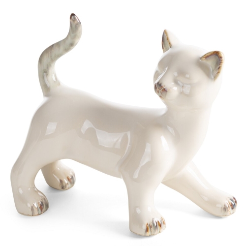 Figurka z glinki ceramicznej Kot 20 x 10 x 18 cm kremowa  