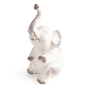 Figurka z glinki ceramicznej Słoń 13 x 9 x 23 cm kremowa  