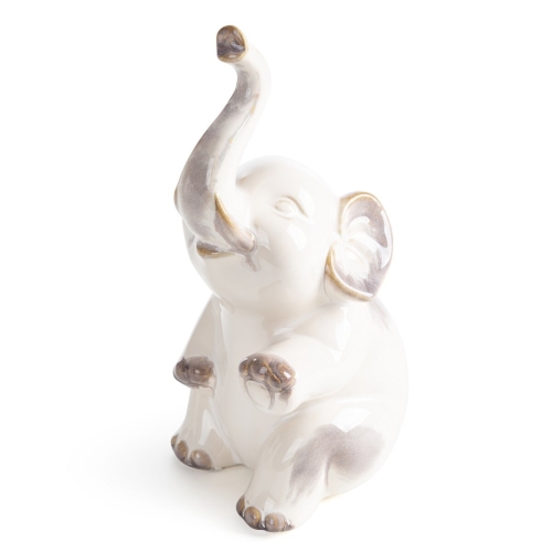 Figurka z glinki ceramicznej Słoń 13 x 9 x 23 cm kremowa  