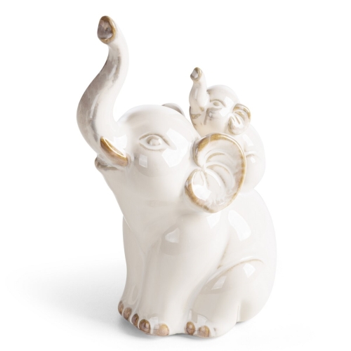 Figurka z glinki ceramicznej Słoń 13 x 9 x 20 cm kremowa  