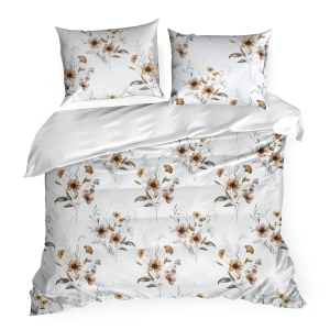 Pościel Bawełniana 160x200 Liście Kwiaty na jasnym tle
