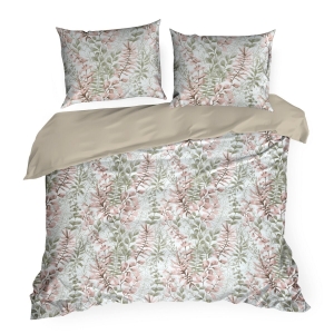 Pościel Bawełniana 140x200 Liście Kwiaty pudrowe na jasnym tle 