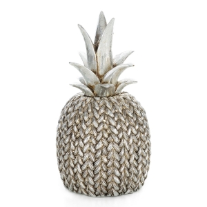 Figurka z żywicy poliestrowej Ananas 12 x 12 x 21cm srebrna/złota 