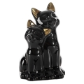 Figurka z glinki ceramicznej Koty 14 x 12 x 22 cm czarna ze złotym