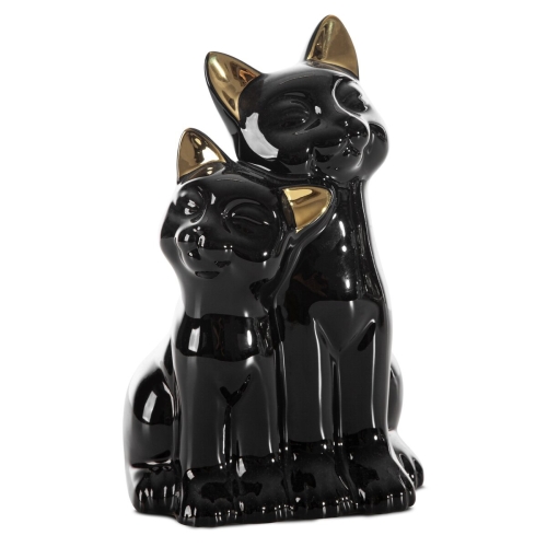 Figurka z glinki ceramicznej Koty 14 x 12 x 22 cm czarna ze złotym