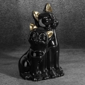 Figurka z glinki ceramicznej Koty 14 x 12 x 22 cm czarna ze złotym