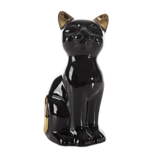 Figurka z glinki ceramicznej Koty 11 x 9 x 20 cm czarna ze złotym