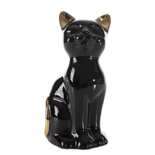 Figurka z glinki ceramicznej Koty 11 x 9 x 20 cm czarna ze złotym