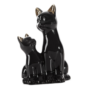 Figurka z glinki ceramicznej Koty 15 x 11 x 22 cm czarna ze złotym