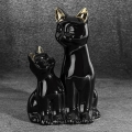 Figurka z glinki ceramicznej Koty 15 x 11 x 22 cm czarna ze złotym