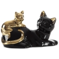 Figurka z glinki ceramicznej Koty 20 x 11 x 12 cm czarna ze złotym