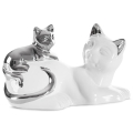 Figurka z glinki ceramicznej Koty 20 x 11 x 12 cm biała ze srebrnym