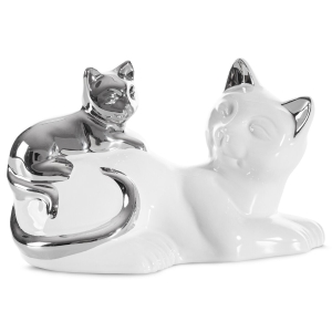 Figurka z glinki ceramicznej Koty 20 x 11 x 12 cm biała ze srebrnym