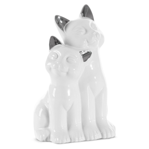 Figurka z glinki ceramicznej Koty 11 x 9 x 20 cm biała ze srebrnym 
