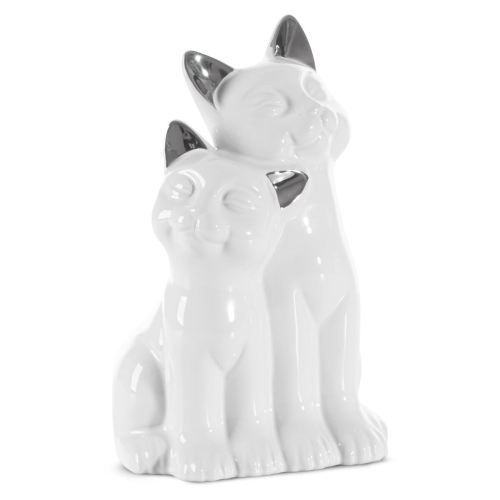 Figurka z glinki ceramicznej Koty 11 x 9 x 20 cm biała ze srebrnym 
