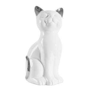 Figurka z glinki ceramicznej Koty 11 x 9 x 20 cm biała ze srebrnym
