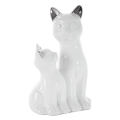 Figurka z glinki ceramicznej Koty 15 x 11 x 22 cm biała ze srebrnym