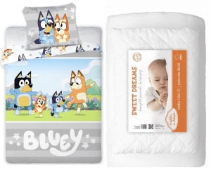 Komplet do łóżeczka 100x135 Kołdra + Pościel Bluey Niebieski Piesek Bajka HIT 