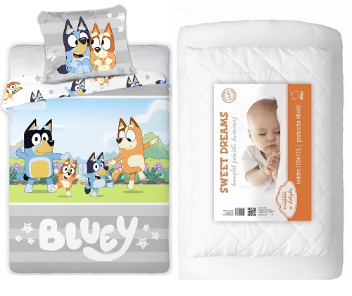 Komplet do łóżeczka 100x135 Kołdra + Pościel Bluey Niebieski Piesek Bajka HIT 