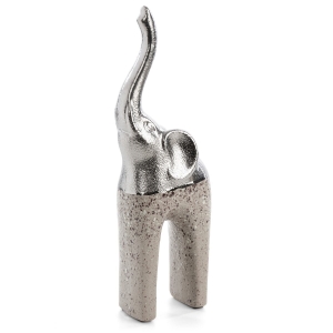 Figurka z glinki ceramicznej Słoń 12 x 7 x 35 cm srebrna