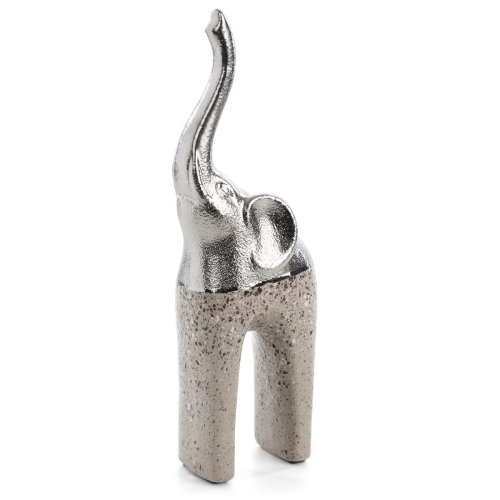 Figurka z glinki ceramicznej Słoń 12 x 7 x 35 cm srebrna