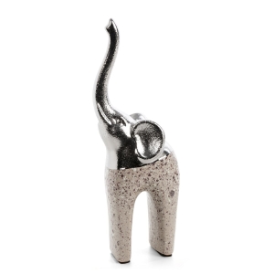 Figurka z glinki ceramicznej Słoń 11 x 7 x 30 cm srebrna 