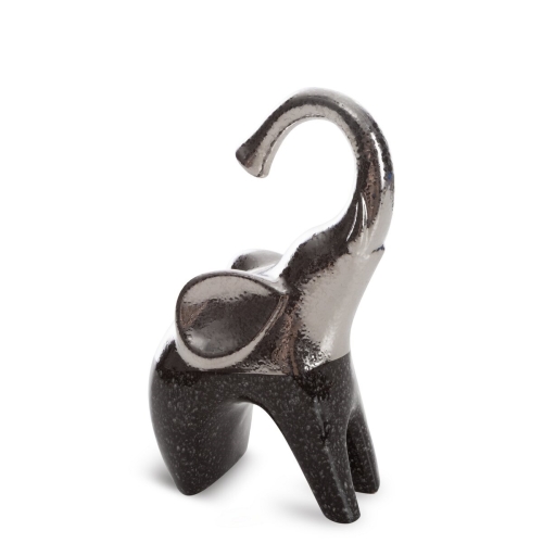 Figurka z glinki ceramicznej Słoń 13 x 8 x 20 cm srebrna z czarnym
