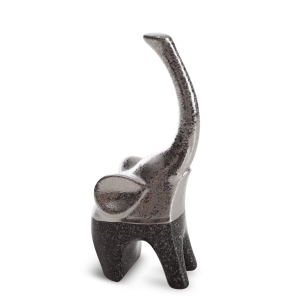 Figurka z glinki ceramicznej Słoń 10 x 7 x 22 cm srebrna + stalowa