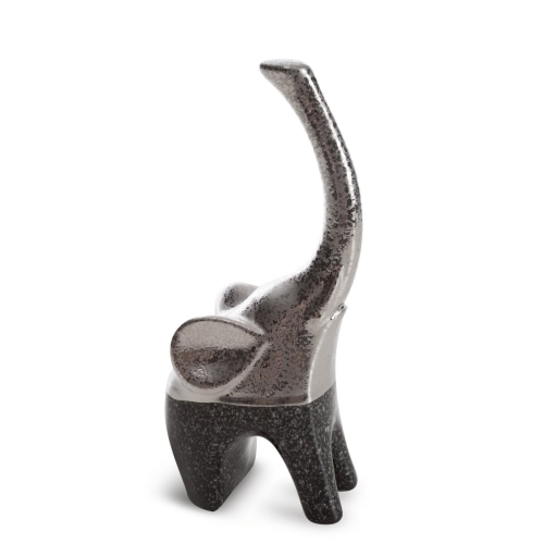 Figurka z glinki ceramicznej Słoń 10 x 7 x 22 cm srebrna + stalowa